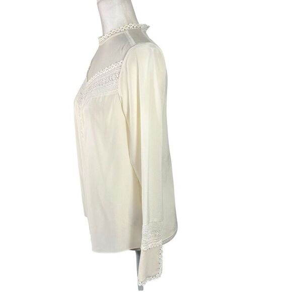 Rebecca Taylor Long Sleeve Sheer Yoke Small Cream Silk Blend Blouse Size 4 - Picture 12 of 14